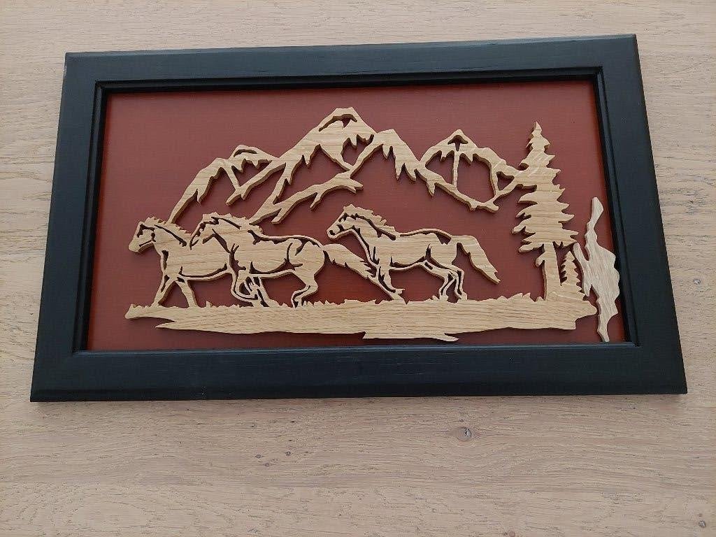 wanddecoratie paarden, 30 cm, Schilderij, Hout, Meerkleurig