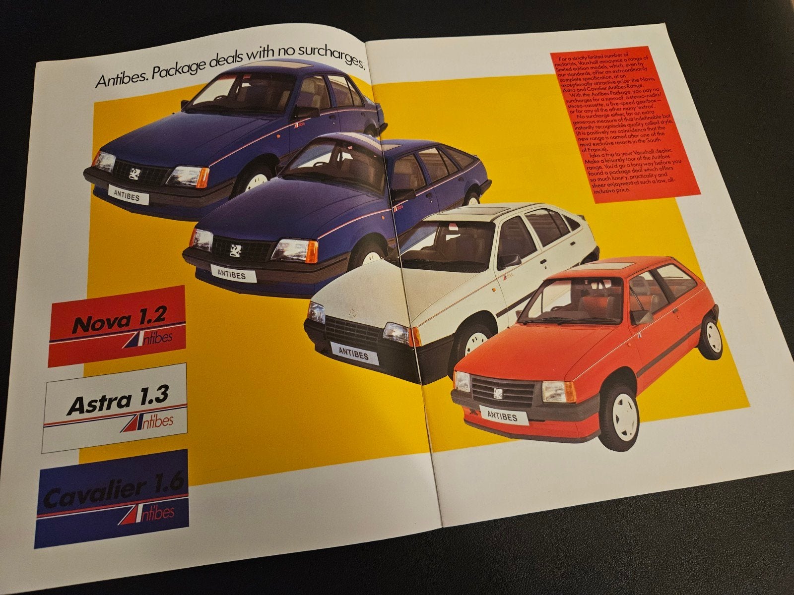 Brochure Vauxhall Nova, Astra & Cavalier Antibes Lim.Ed. '86, Ophalen of Verzenden, Zo goed als nieuw, Overige merken