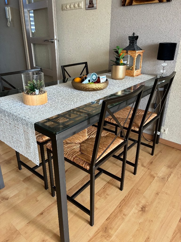 Glazen eettafel, Ophalen, Gebruikt, 50 tot 100 cm, Metaal