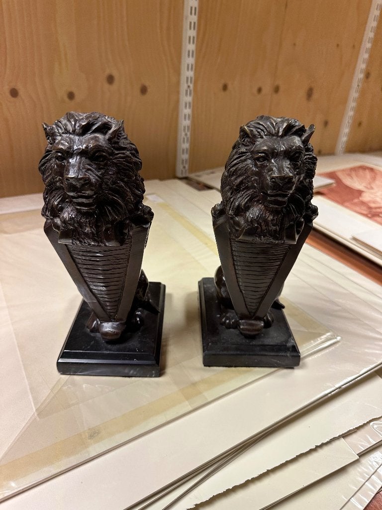 2 leeuwen van marmer en brons, Antiek en Kunst, Ophalen, Brons