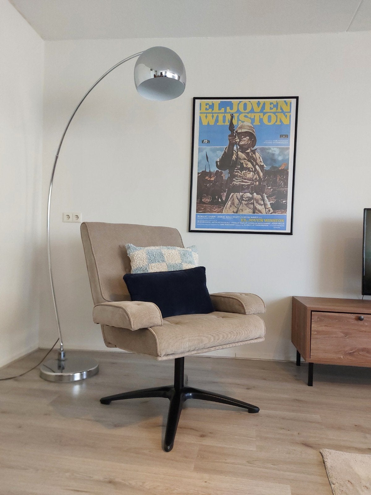 Beige stoel Woood, Huis en Inrichting, Ophalen, Overige kleuren, Zo goed als nieuw, Retro/ vintage