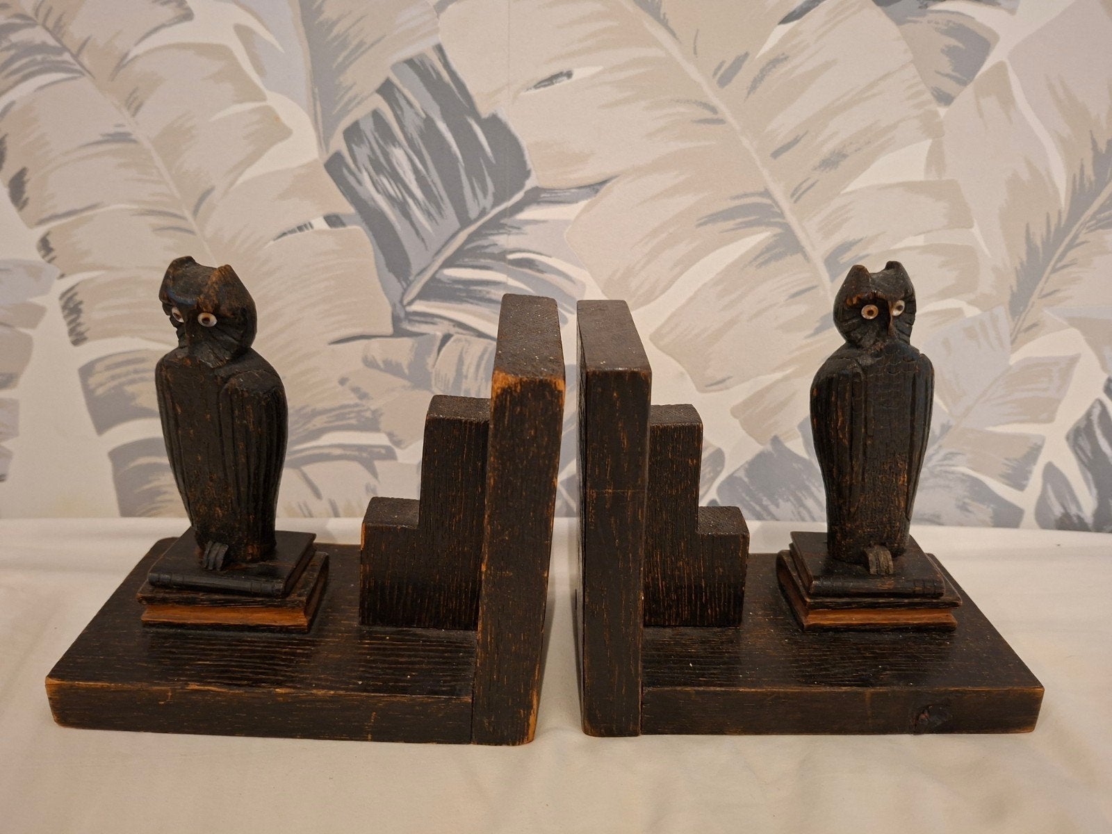 Antieke houten boekensteunen met uilen. Black Forrest stijl, Ophalen of Verzenden