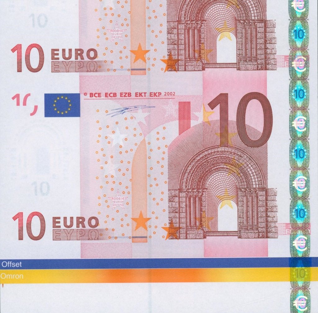 OPZETTELIJK VERSNEDEN 10 EURO BANKBILJETTEN 2002 UNC, Postzegels en Munten, Bankbiljetten | Europa | Eurobiljetten, Verzenden