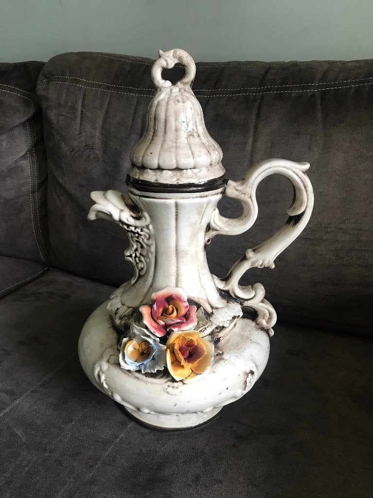 Porseleinen Vaas Capodimonte Italië Vintage Bloemen., Handgemaakt, Overige materialen, Wit, 45 cm