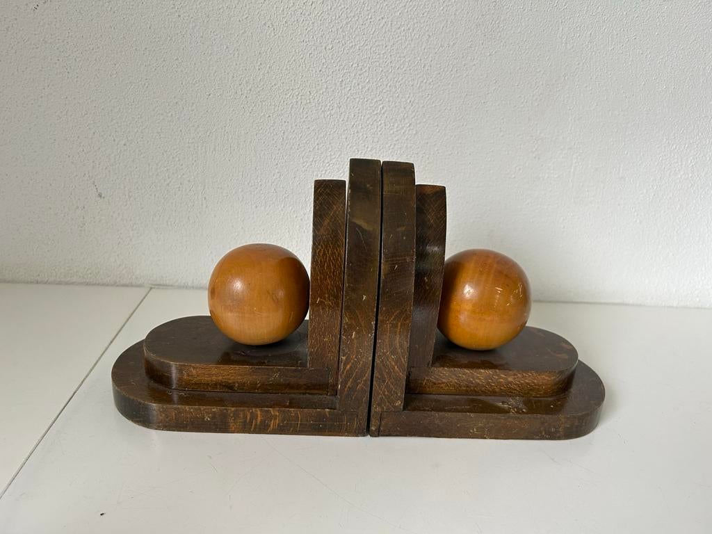 Art Deco Boeksteunen - Vintage Houten Boekensteunen, Gebruikt, Ophalen of Verzenden, Bruin, Vintage