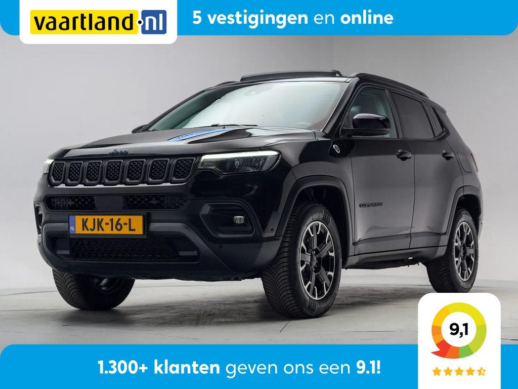 Jeep Compass 4xe 240 Plug-in Hybrid Trailhawk [ Panorama Nav, Automaat, Automatische klimaatregeling, 4 cilinders, Zwart