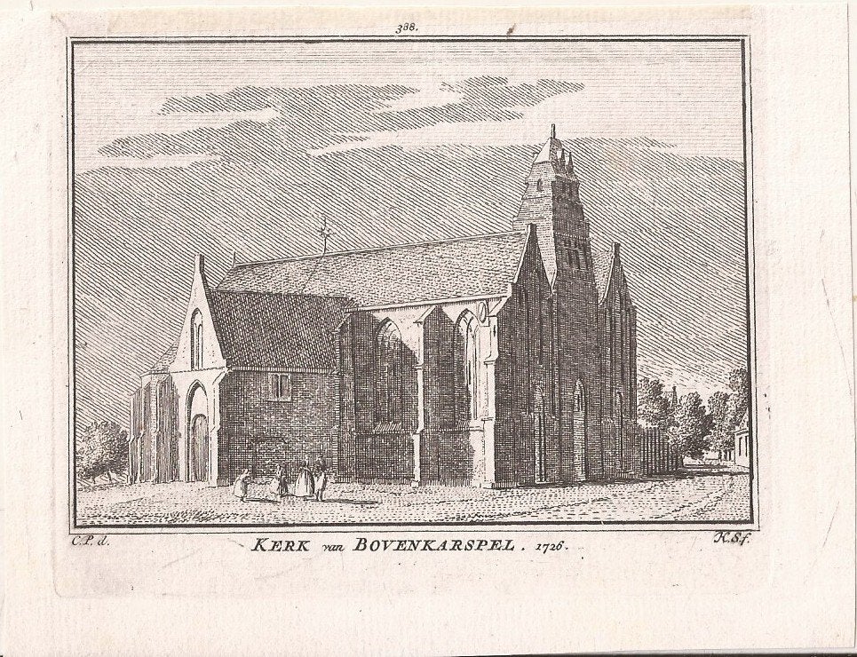 Kerk van Bovenkarspel 1726 Kopergravure Spilman, Stadsgezicht, Ophalen of Verzenden, 7 cm, 10 cm