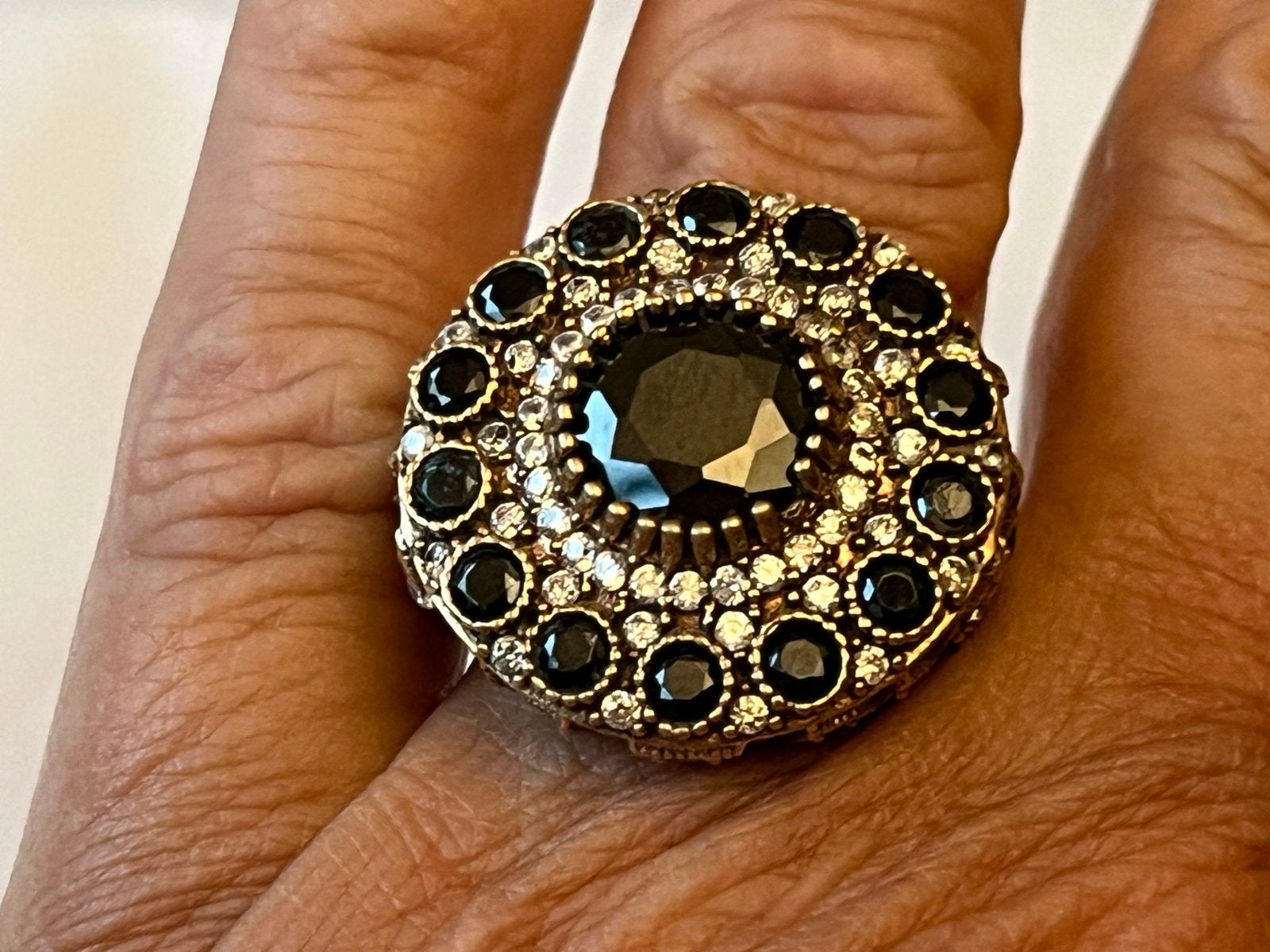 Zilveren ring met Granaat en Topaas, Verzenden, Zo goed als nieuw, 17 tot 18, Met edelsteen