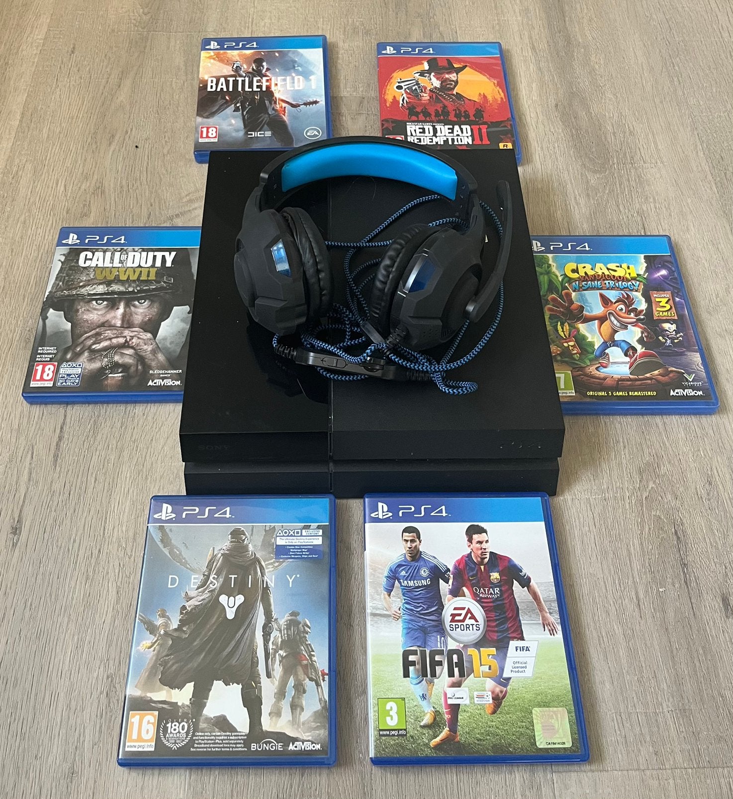 PlayStation 4 - 500GB met Headset en 6 Games, Spelcomputers en Games, Ophalen of Verzenden, Zo goed als nieuw, Zonder controller