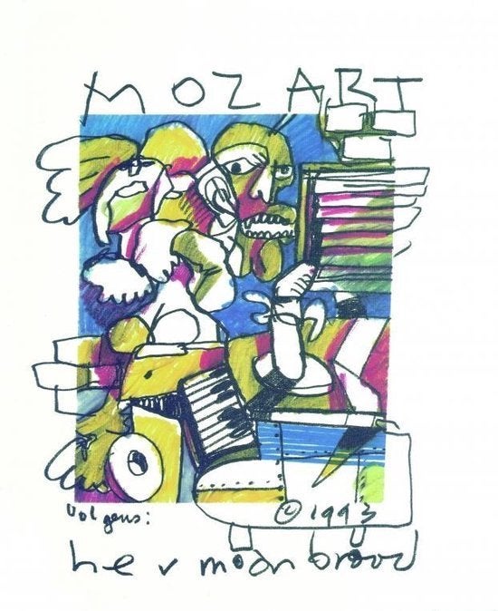 Herman Brood litho Mozart Amadeus vrij bieden, Antiek en Kunst, Ophalen of Verzenden