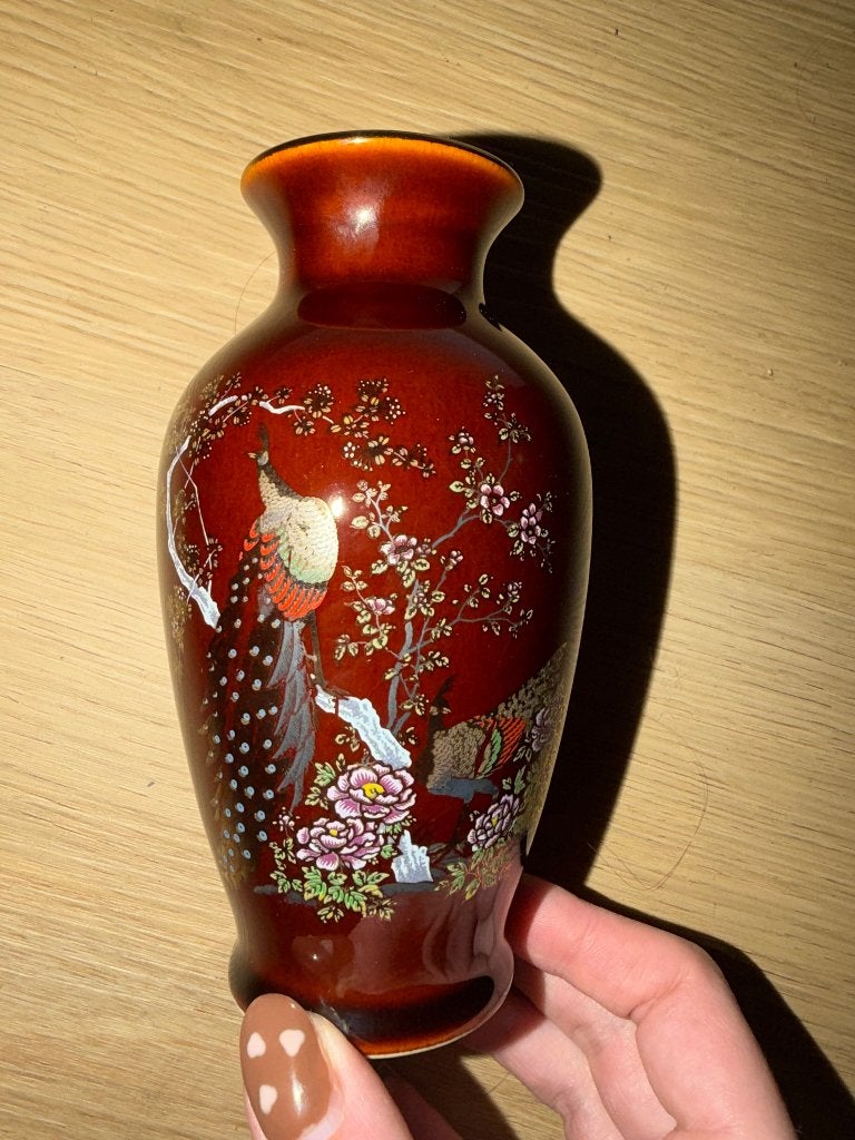 Vintage vaasje bruin Aziatische style- 15 cm hoog, Ophalen of Verzenden