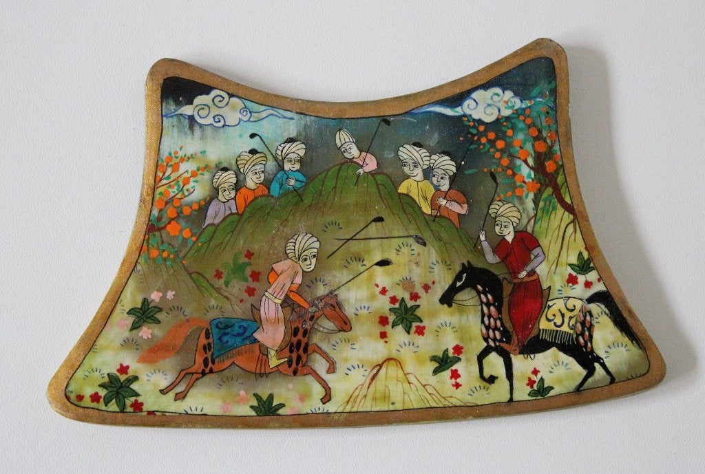miniatuur schilderij op hoorn uit INDIA, Antiek en Kunst, Schilderij, India, Meerkleurig, Geschilderd