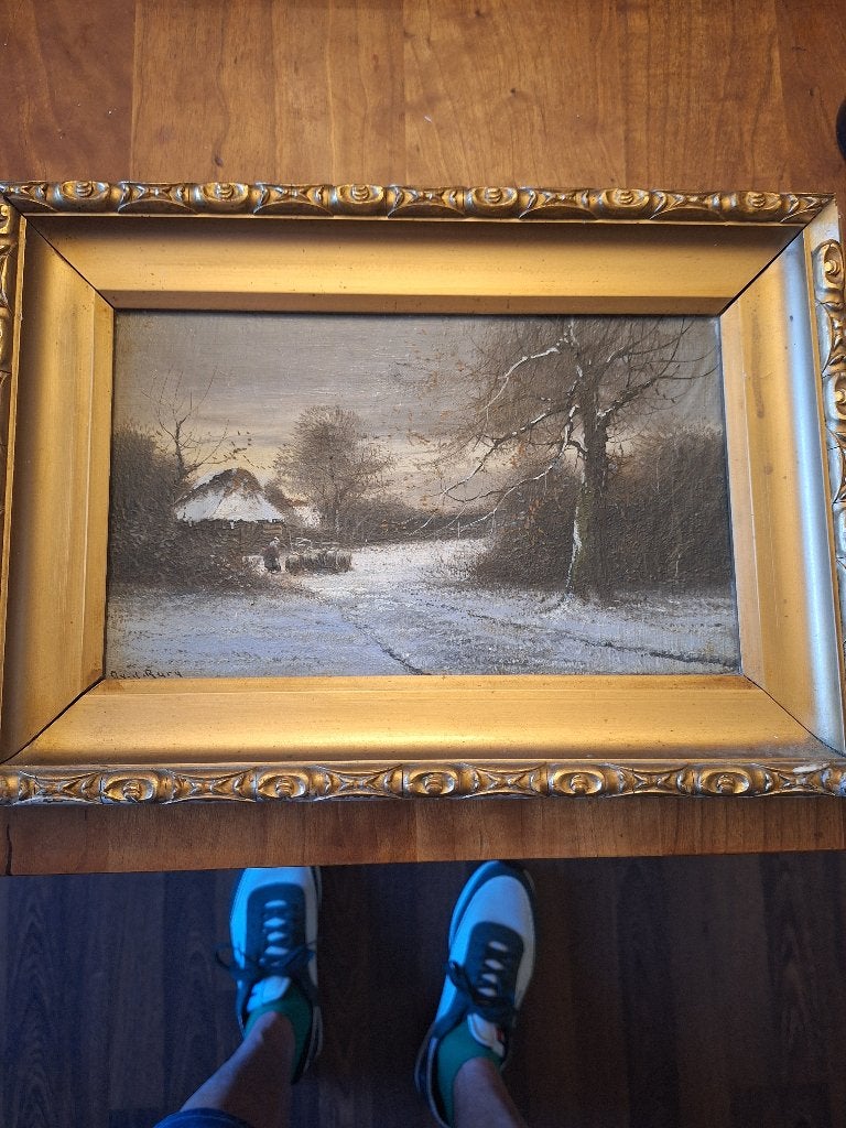 Schilderij  j v d burg wintertafereel op paneel, Ophalen of Verzenden, Origineel werk