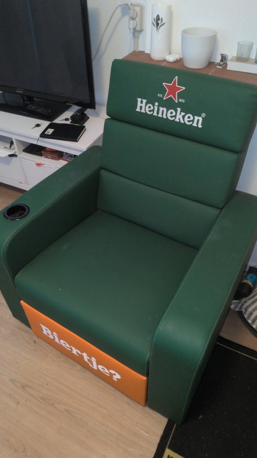 Heineken fauteuil/ stoel, Ophalen, Kunststof, Zo goed als nieuw, Heineken, Man Cave, Reclame, Modern