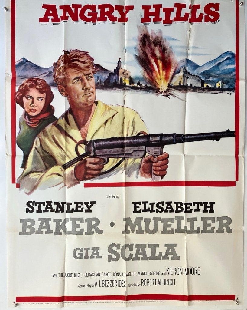 The Angry Hills (1959) - Robert Mitchum Originele filmposter, Rechthoekig Staand, Ophalen of Verzenden, Zo goed als nieuw, A1 t/m A3