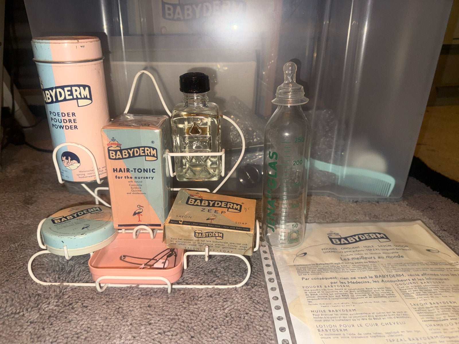 Vintage Babyderm babyverzorgingsset met accessoires, Verzenden, Gebruikt