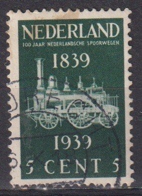 Nederland 1939 nr. 325 Spoorwegen 100 jr. Trein DORDRECHT, Verzenden, Gestempeld, Treinen