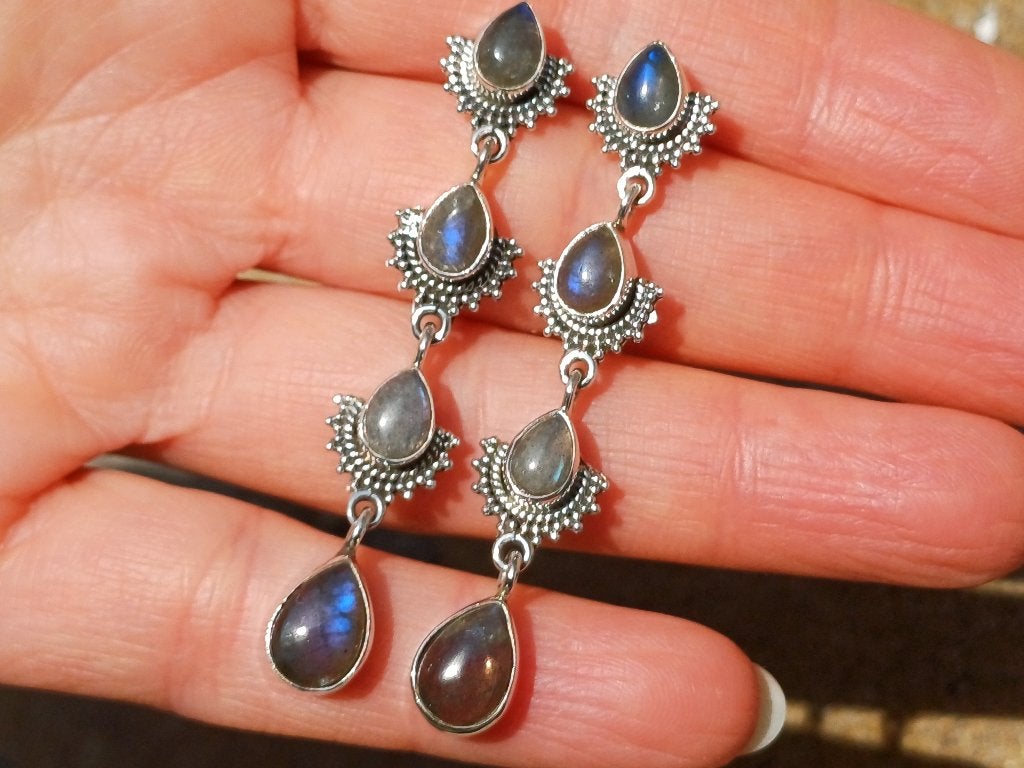 Vanoli 925 zilveren oorbellen / oorstekers met labradoriet, Daiva1973@hotmail.com, Hangers, Vanoli, Overige kleuren
