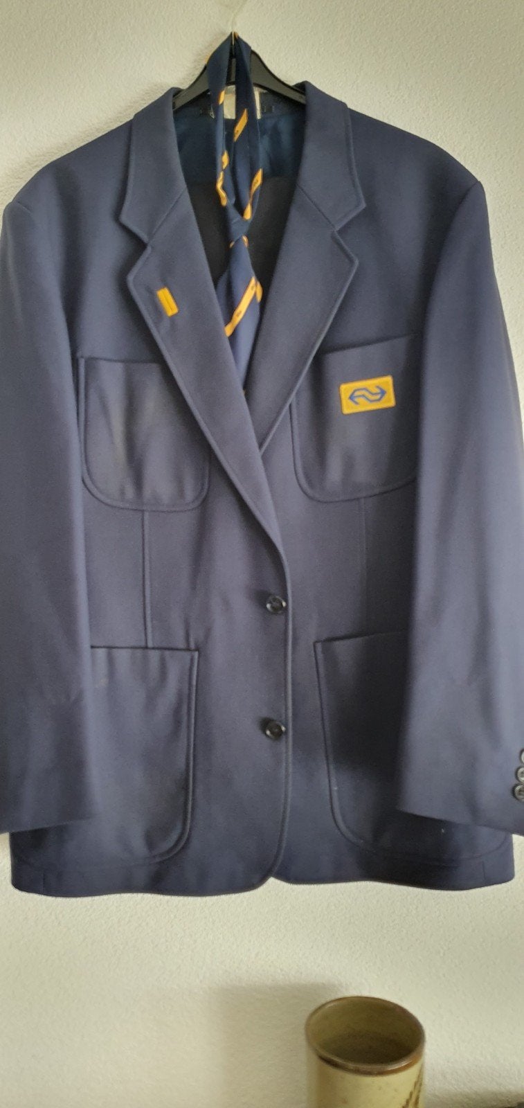 vintage NS Uniform Pak - Jas + Broek +stropdas (Maat 54/56), Blauw, Ophalen of Verzenden, Gedragen, Overige maten