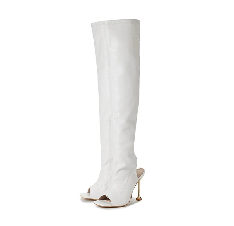 Witte dames overknee laarzen met open hiel vrouwen hoge, Verzenden, Nieuw, Wit, Hoge laarzen