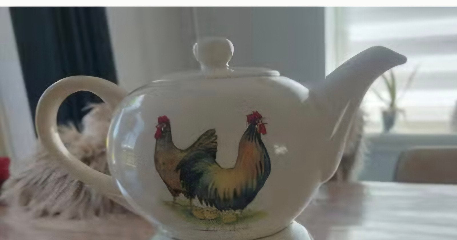 Leuke theepot met kip en haan decoratie, Theepot/fluitketel, Gebruikt, Ophalen of Verzenden, Steen/keramiek