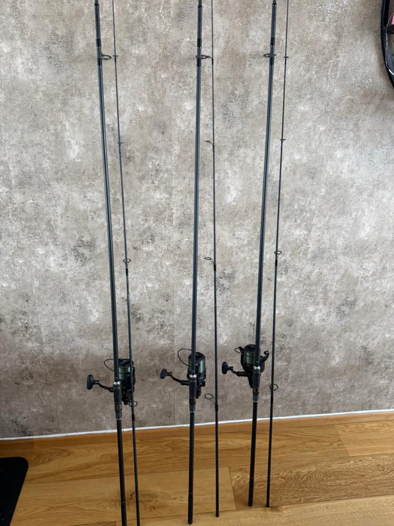 Berkley 12ft hengels met fox eos 12000fs molens, Watersport en Boten, Ophalen, Gebruikt, Complete set