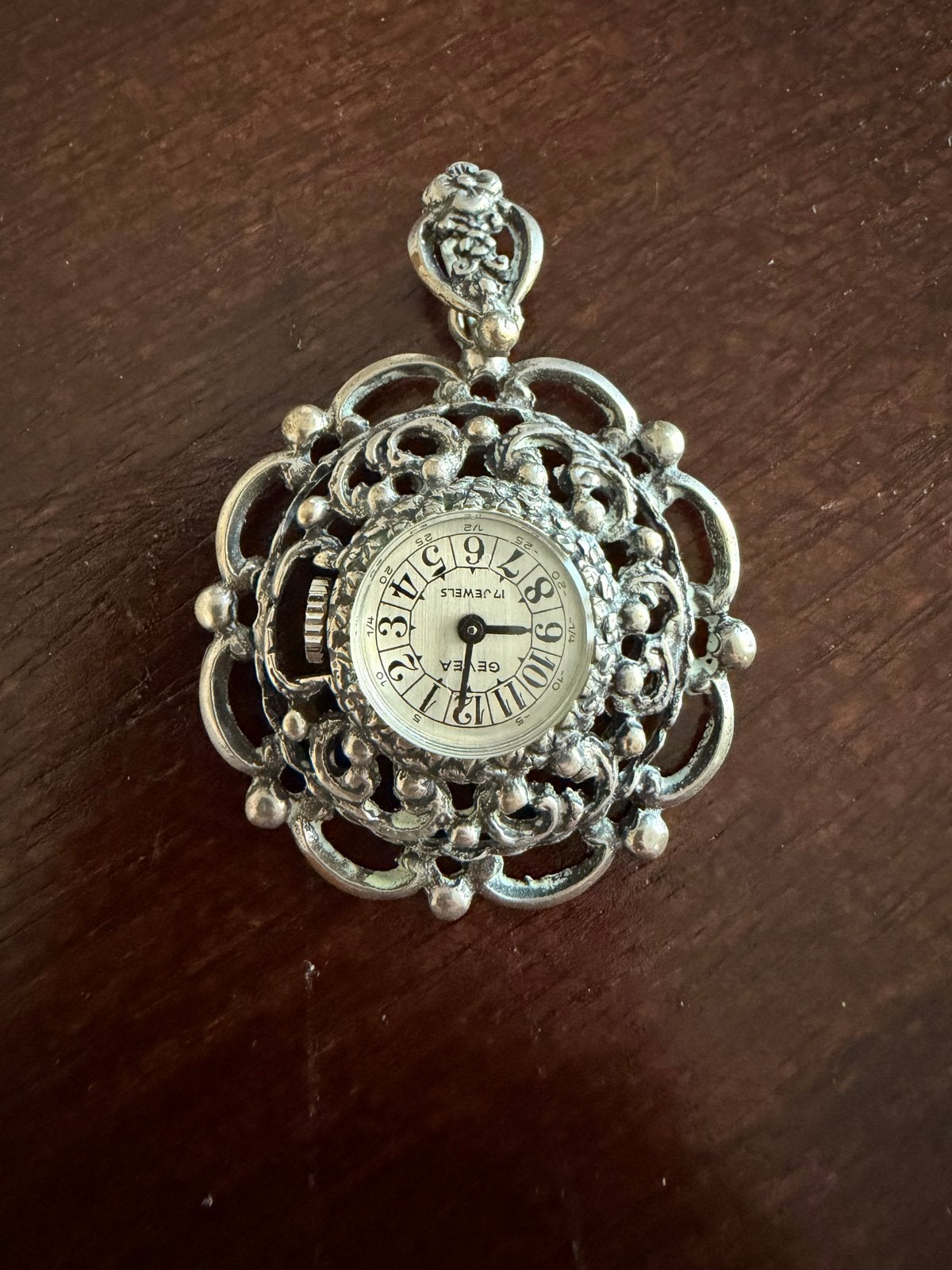 Antieke zilveren hanger met horloge - 835 zilver, Ophalen of Verzenden, Zilver, Hanger