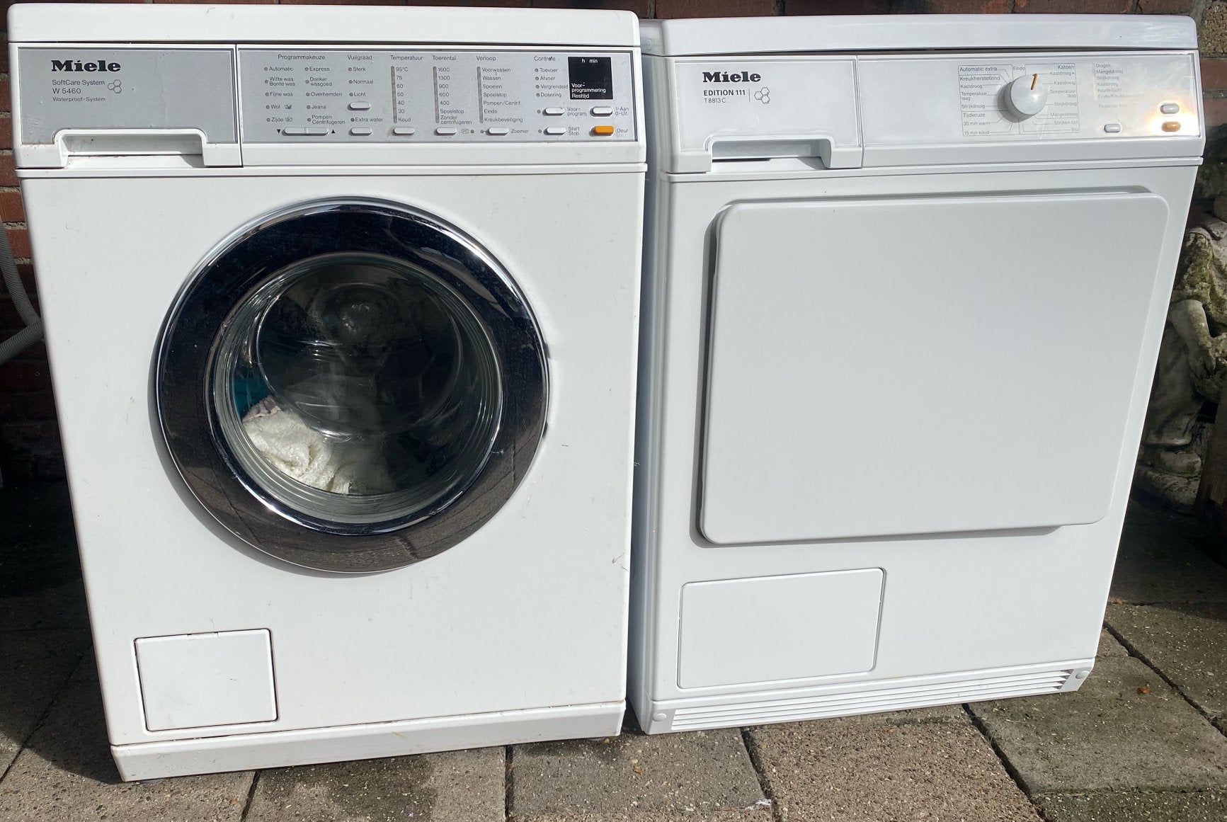 Miele wasmachine en miele condensdroger, Witgoed en Apparatuur, Ophalen, Gebruikt, Energieklasse A of zuiniger, Voorlader