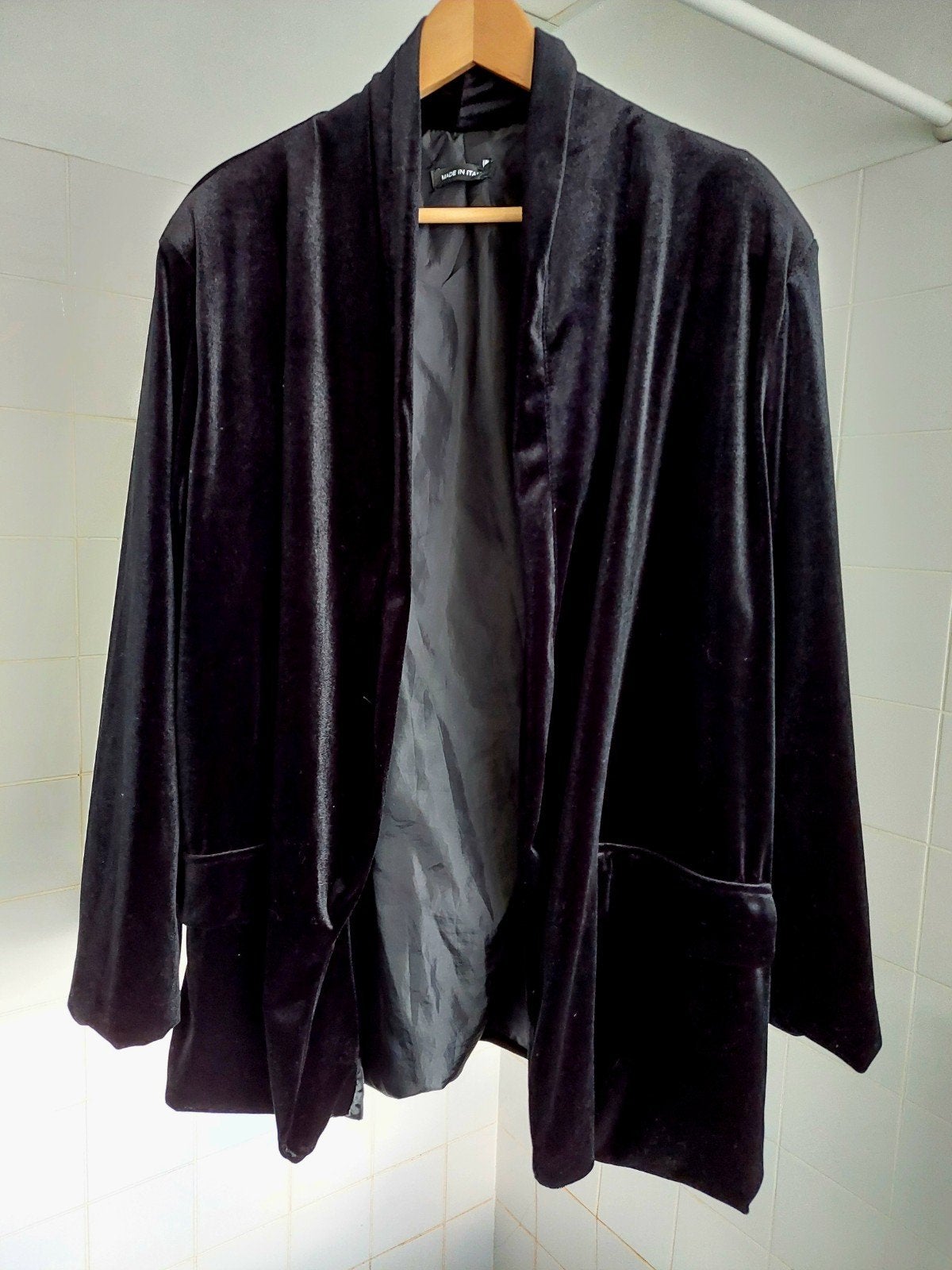 Zwarte Glanzende Fluweel Blazer XXL, Kleding | Dames, Made in Italy, Zwart, Maat 46/48 (XL) of groter, Ophalen of Verzenden