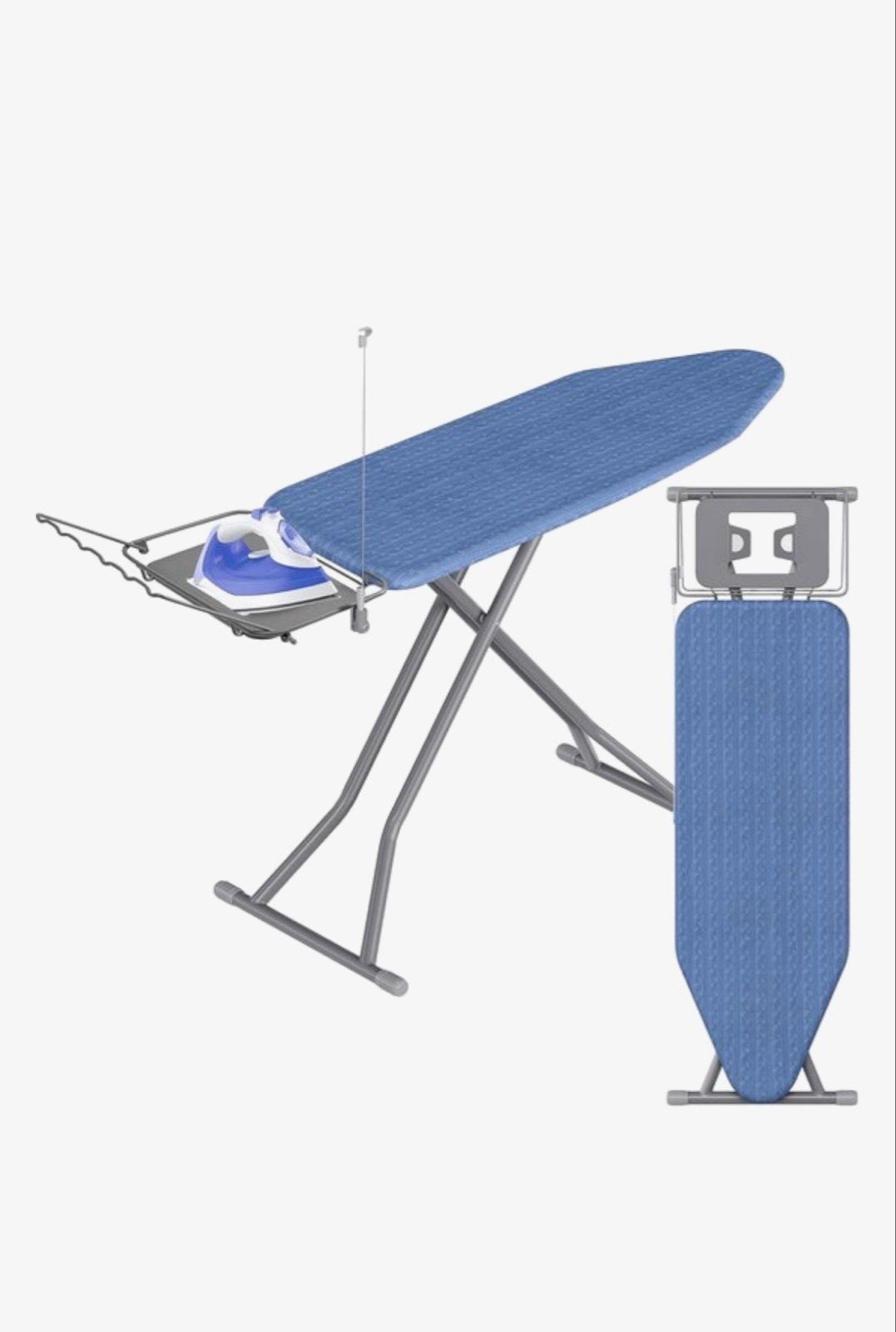 Strijkplank met 7 hoogtestanden en strijkijzerhouder, Ophalen, Strijkijzer met snoer, Songmics, Nieuw