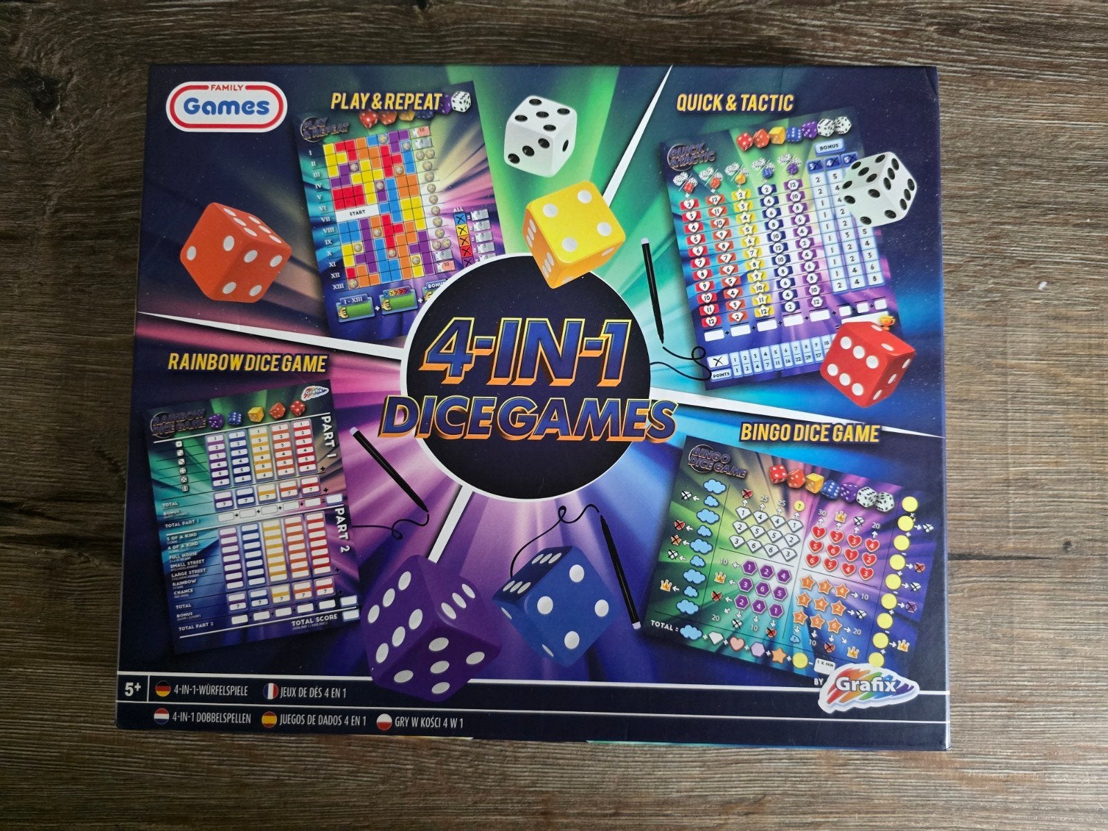 4-in-1 dice games - diverse dobbelspellen, Vijf spelers of meer, Ophalen of Verzenden, Nieuw, Grafix