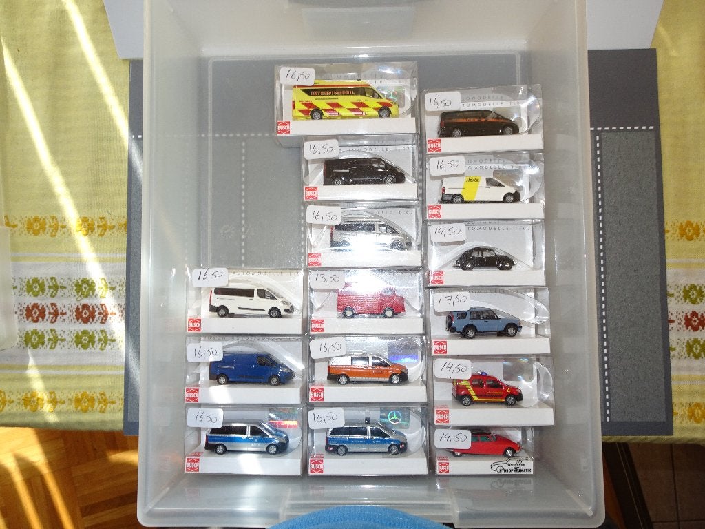 120 busch bestelwagens 1:87 taxi blanco ford e.d. trein, Ophalen of Verzenden, Nieuw, Bus of Vrachtwagen, Herpa