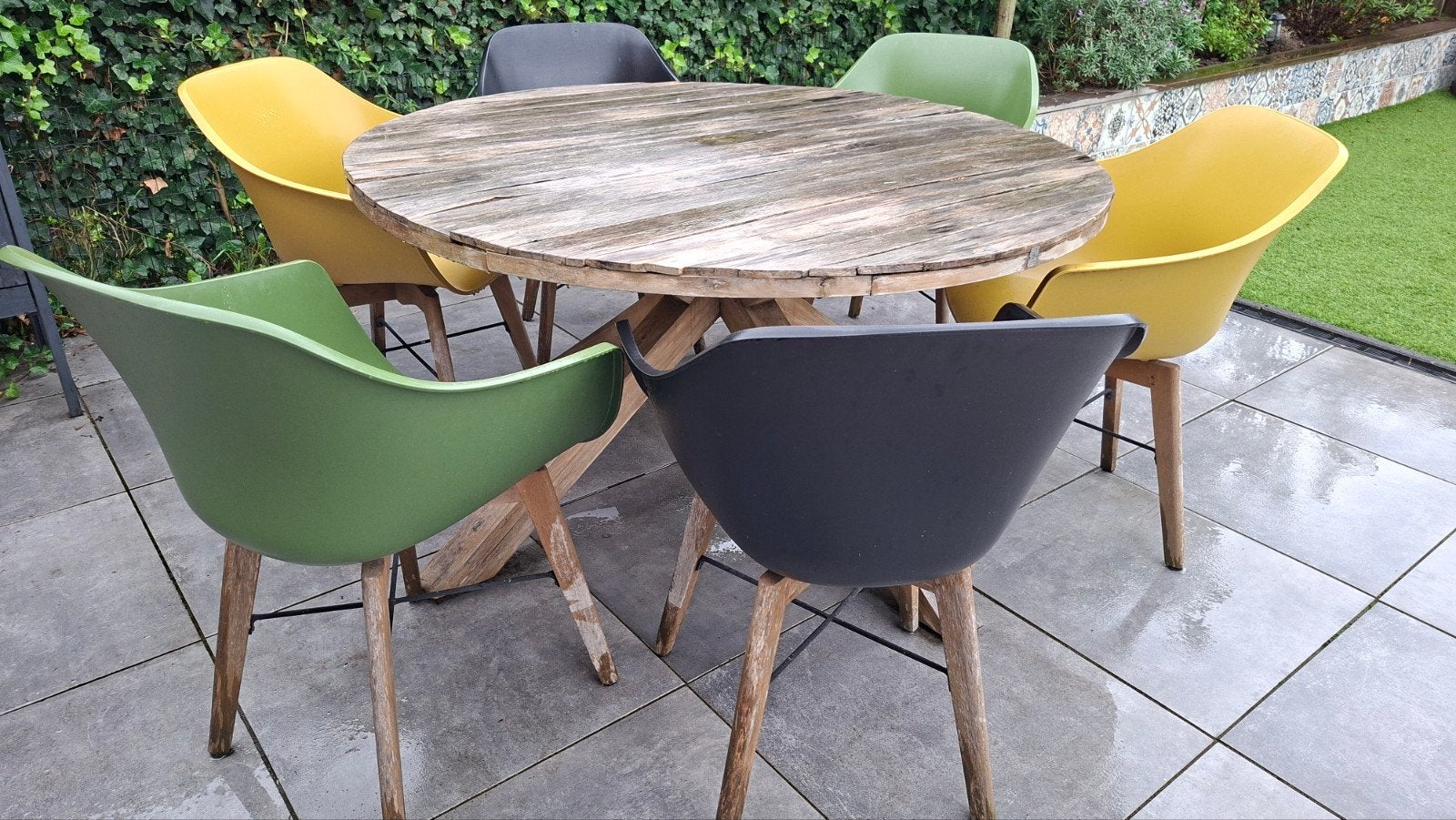 Hartman Iris tuinstoelen met houten tafel, Ophalen, Gebruikt, 6 zitplaatsen, Tuinset