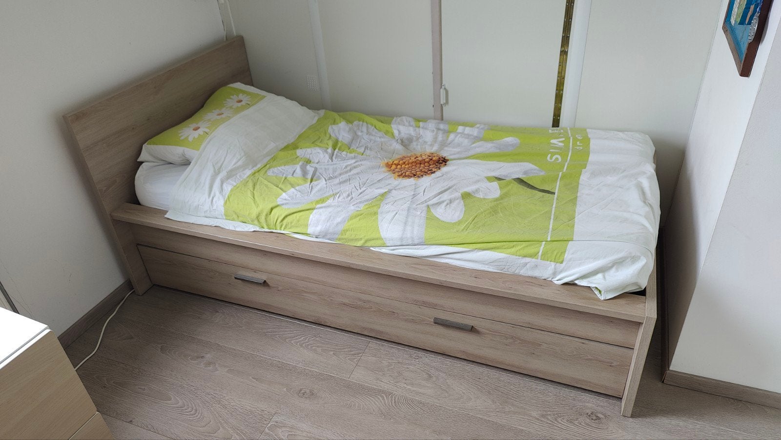 Eenpersoonsbed 200x90 cm, Auping onderstel, met opberglade, Gebruikt, 90 cm, Eenpersoons, Bruin