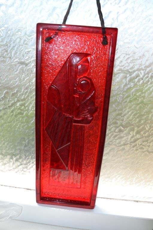 glazen wandrelief madonna en child., Antiek en Kunst, Ophalen of Verzenden