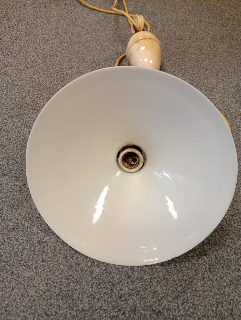Vintage industriële hanglamp met porseleinen fitting, Antiek en Kunst, Ophalen of Verzenden