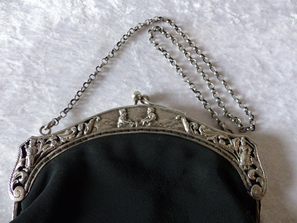 Mooie Antieke Zilveren Tasbeugel met Ketting - Boer - Boerin, Antiek en Kunst, Verzenden, Zilver