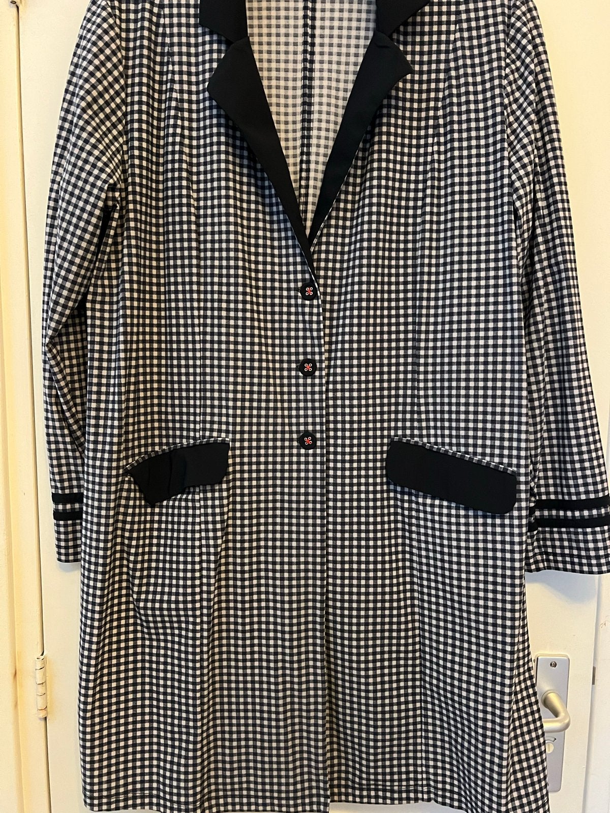 Plus Basics Long Blazer Travelstof Ruit Zwart/Wit Maat 48, Ophalen of Verzenden, Gedragen, Maat 46/48 (XL) of groter, Zwart