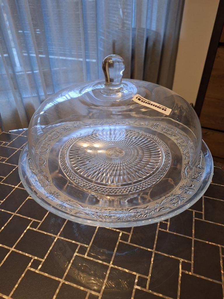 Glazen taartplateau met stolp - Vintage stijl, Ophalen