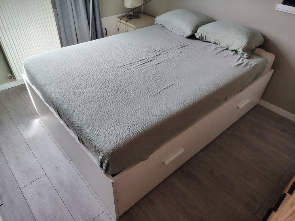 Brimnes bed 140 x 200, Ophalen, Gebruikt, Wit, Tweepersoons