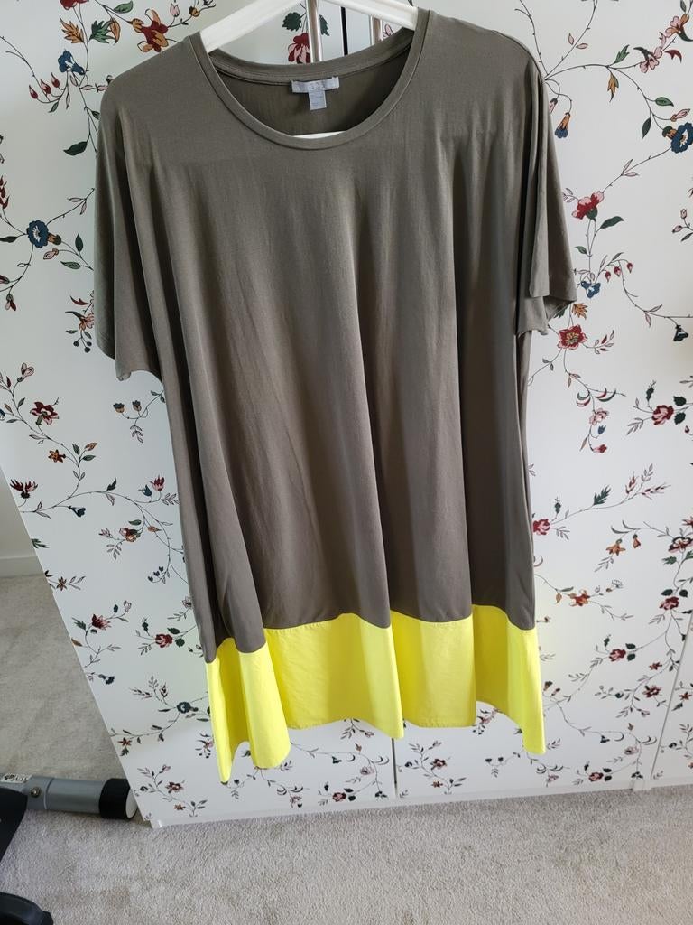 Mosgroene katoenen jersey jurk merk COS maat L, Maat 42/44 (L), Ophalen of Verzenden, Zo goed als nieuw, Onder de knie