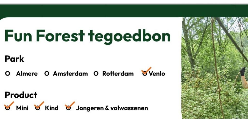 2 toegangskaarten voor klimbos Venlo, Twee personen, Ticket of Toegangskaart