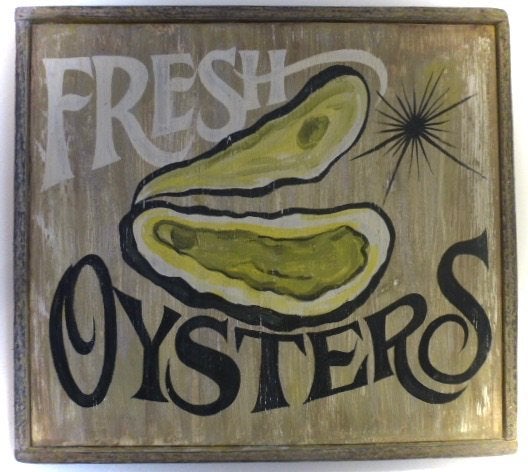 Handgeschilderd oester bord/garnaal/viswinkel/reclame/kreeft, Minder dan 50 cm, Oorspronkelijke maker, Ophalen of Verzenden, Zo goed als nieuw