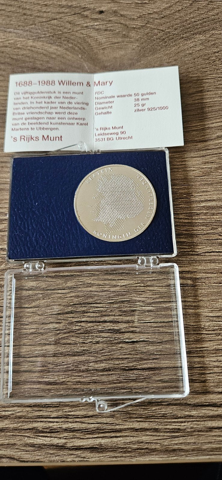 Zilveren 50 gulden FDC 1988 Willem en Mary, Koningin Beatrix, Zilver, Ophalen of Verzenden, Losse munt