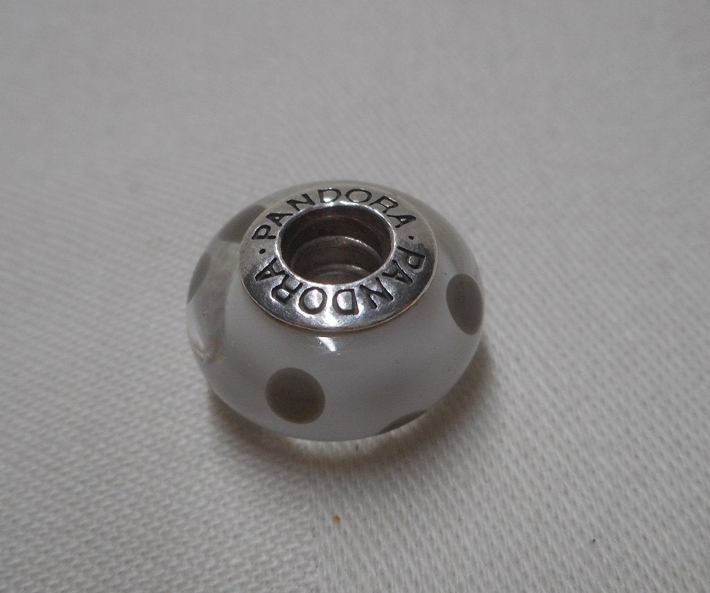 Pandora bedel murano wit en stippen nr.077, Sieraden, Tassen en Uiterlijk, Bedels, Pandora, Zo goed als nieuw, 1 bedel, Glas of Kristal