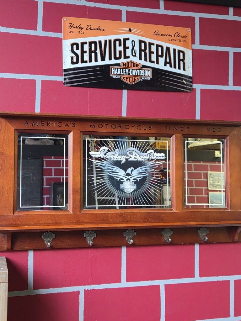 Harley-Davidson spiegel kapstok 5 originele HD haken – 95 cm, Huis en Inrichting, Gebruikt, Minder dan 100 cm, Hout, Ophalen