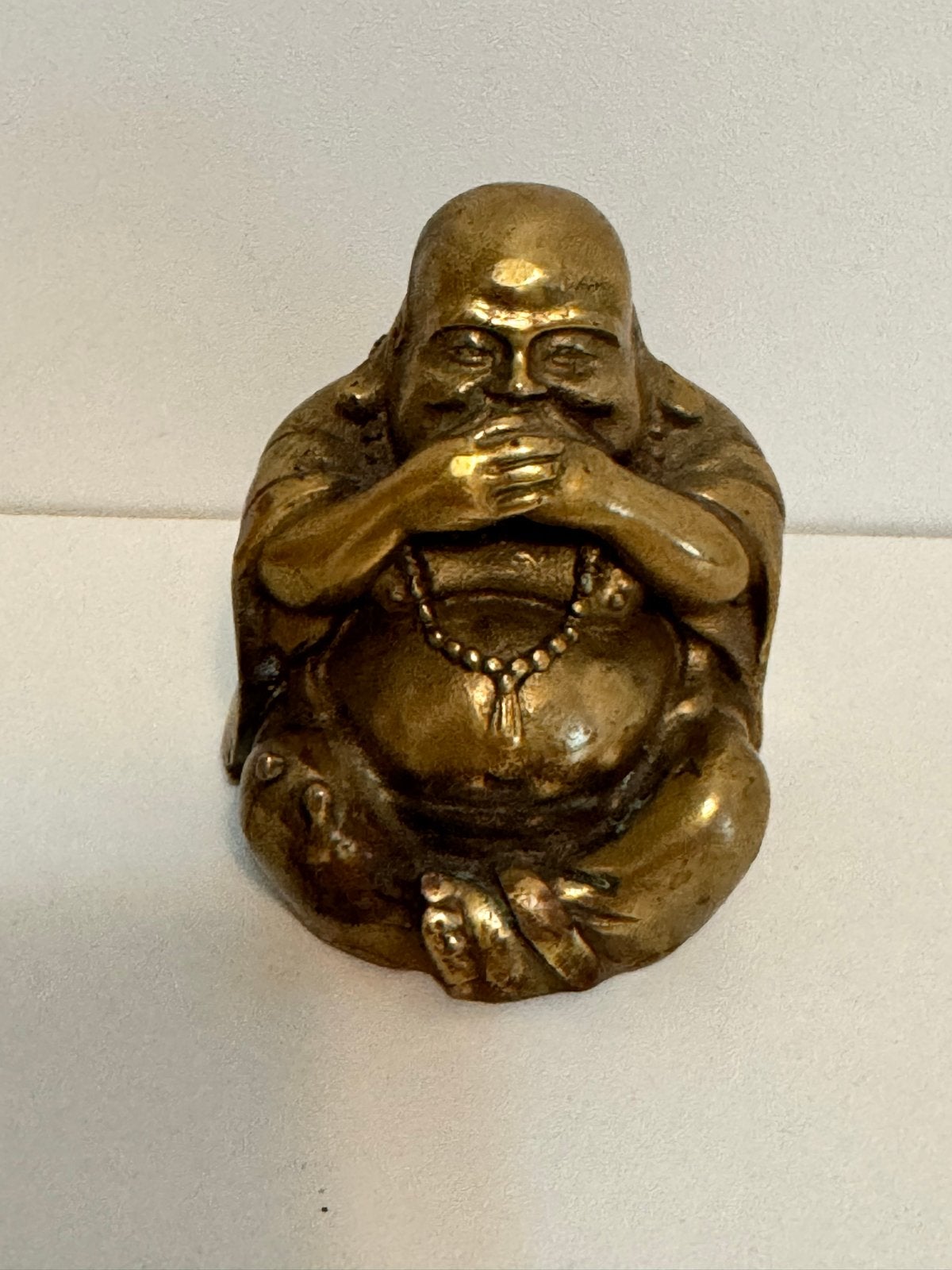 Antiek bronzen Boeddha beeldje - Lachende Boeddha, Ophalen of Verzenden, Gebruikt, Metaal, Goud