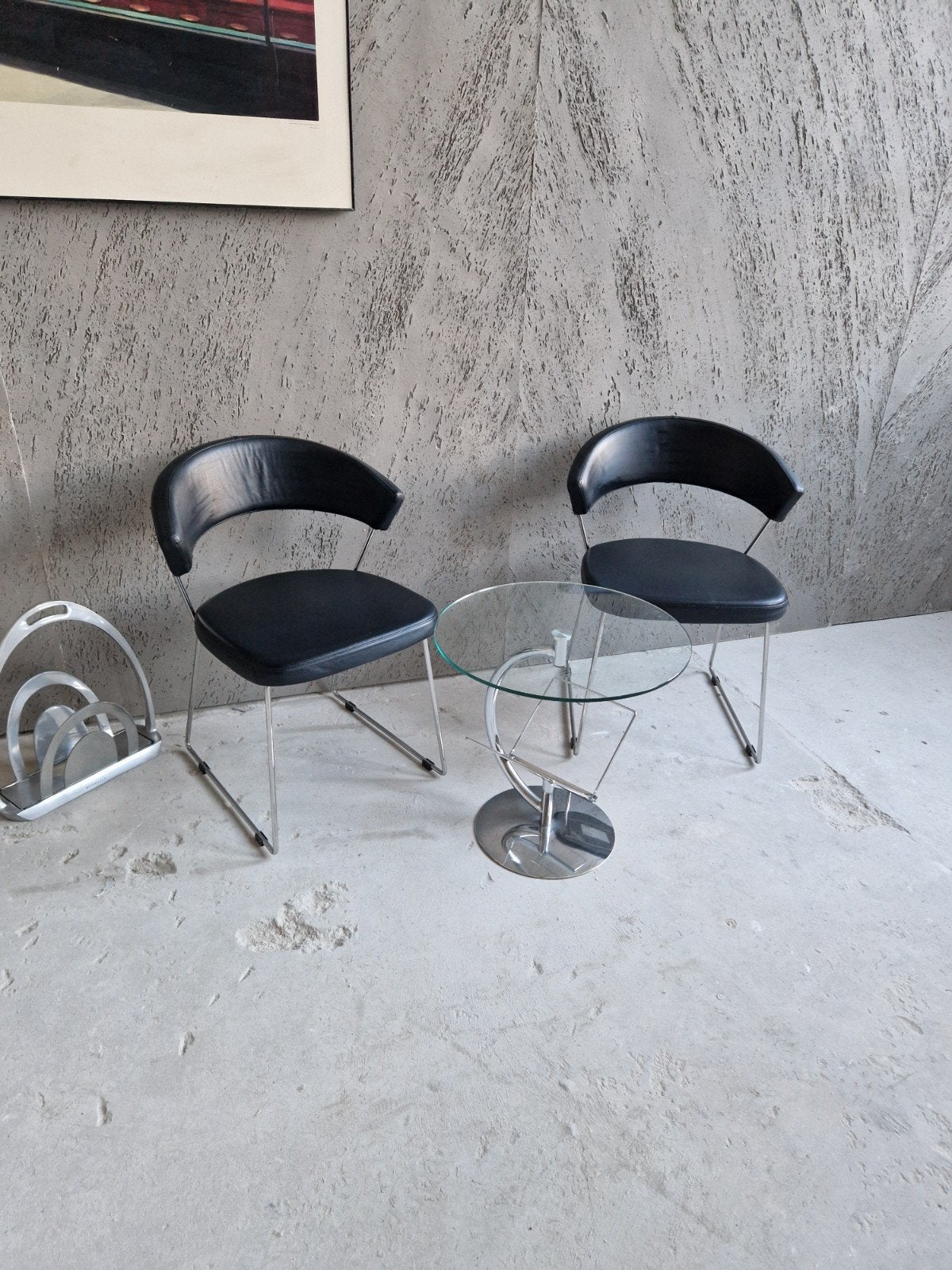 Calligaris Italiaanse design stoelen zwart leer, Ophalen, Zo goed als nieuw, Zwart, Leer