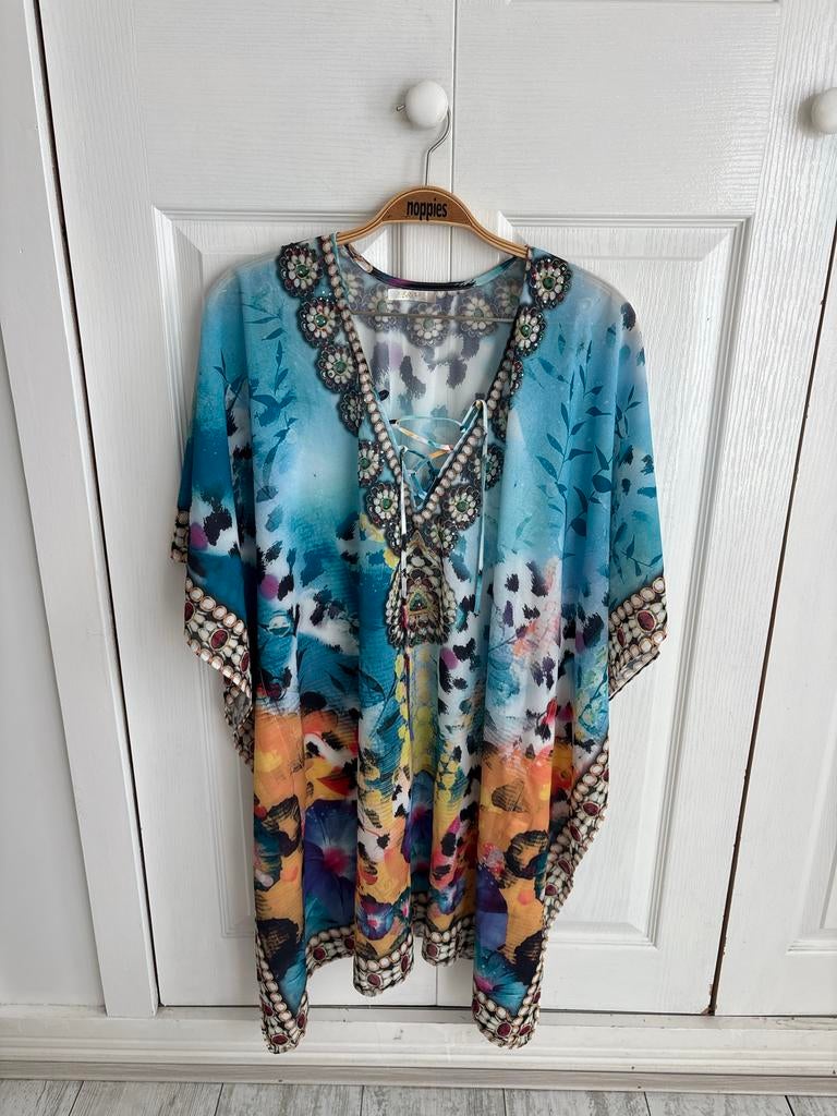 Kleurrijke Kaftan Tuniek met Kralen - Zomerse Strandkleding, Verzenden, Zo goed als nieuw, Overige kleuren, Overige typen
