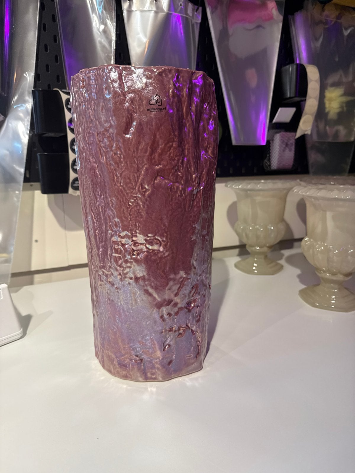 Ecri Living Handgemaakte Vaas - 37 cm Hoog, Huis en Inrichting, Handgemaakt, Paars, Nieuw, Ophalen of Verzenden